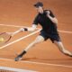 Italy's Jannik Sinner returns the ball to Norway's Casper Ruud, during their quarterfinal tennis match at the Italian Open, at the Foro Italico, in Rome, Thursday, May 15, 2025. (AP Photo/Alessandra Tarantino)