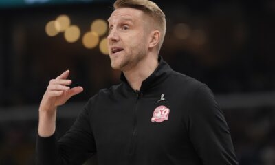 Memphis Grizzlies interim head coach Tuomas Iisalo yells to his players during the first half in Game 4 of an NBA basketball first-round playoff series Saturday, April 26, 2025, in Memphis, Tenn. (AP Photo/George Walker IV)