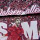 Bayern Munich fans display a tifo for Thomas Mueller ahead of his last home game for Bayern Munich ahead of the German Bundesliga soccer match between FC Bayern Munich and Borussia Moenchengladbach in Munich, Germany, Saturday, May 10, 2025. (AP Photo/Matthias Schrader)