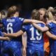 Chelsea players wear black armbands worn to remember Pope Francis during the women's Champions League semifinals, second leg, soccer match between Chelsea FC and FC Barcelona at Stamford Bridge in London, Sunday, April 27, 2025. (AP Photo/Dave Shopland)