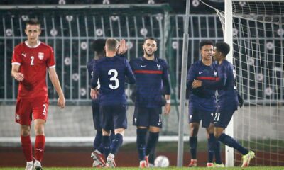 Radost fudbalera U21 reprezentacije Francuske na utakmici protiv Srbije, Beograd 12.10.2021. godine Foto: MN PRESS / Ivica Veselinov FUDBAL, FOOTBALL, FOOTBALL ASSOCIATION OF SERBIA, FUDBALSKI SAVEZ SRBIJE, U21, SRBIJA, SERBIA, FRANCE, FRANCUSKA