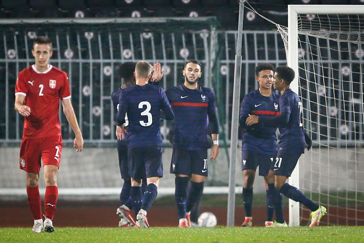 Radost fudbalera U21 reprezentacije Francuske na utakmici protiv Srbije, Beograd 12.10.2021. godine Foto: MN PRESS / Ivica Veselinov FUDBAL, FOOTBALL, FOOTBALL ASSOCIATION OF SERBIA, FUDBALSKI SAVEZ SRBIJE, U21, SRBIJA, SERBIA, FRANCE, FRANCUSKA