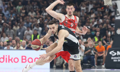 IOANNIS PAPAPETROU Janis Papapetru kosarkas Partizana na utakmici finala Jadranske ABA lige protiv LUKA MITROVIC iz Crvene zvezde u hali Stark Beogradska arena, Beograd 13.06.2023. godine Foto: Marko Metlas Kosarka, Partizan, Jadranska ABA liga, Crvena zvezda