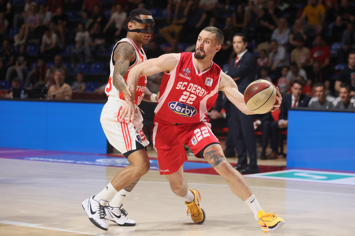 IGOR DROBNJAK kosarkas SC Derbi na utakmici Jadranske ABA lige protiv Crvene zvezde u hali Aleksandar Nikolic Pionir, Beograd 01.04.2024. godine Foto: Marko Metlas Kosarka, Studentski centar Derbi, Jadranska ABA liga, Crvena zvezda
