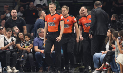 SASA PUKL, DAMIR JAVOR, TOMISLAV HORDOV sudije kosarkasi Partizana na utakmici polufinala Jadranske ABA lige protiv Buducnosti Podgorica u hali Beogradska arena, Beograd 10.05.2024. godine Foto: Marko Metlas Kosarka, Partizan, Jadranska ABA liga, Buducnost Podgorica