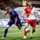 DJORDJE CRNOMARKOVIC, fudbaler Vojvodine, na utakmici Lige Konferencije protiv Maribora, JOSIP ILICIC, na stadionu Ljudski vrt. Maribor, 08.08.2024. foto: MN Press / bw Fudbal, UEFA Conference League, Maribor, Vojvodina