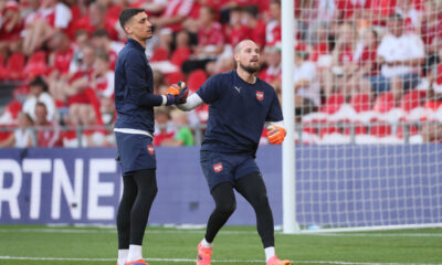 DJORDJE PETROVIC golman i PREDRAG RAJKOVIC golman fudbalera reprezentacije Srbije na utakmici UEFA Lige nacija protiv Danske na stadionu Parken, Kopenhagen 08.09.2024. godine Foto: Marko Metlas Fudbal, Reprezentacija, Srbija, Danska, UEFA Liga nacija