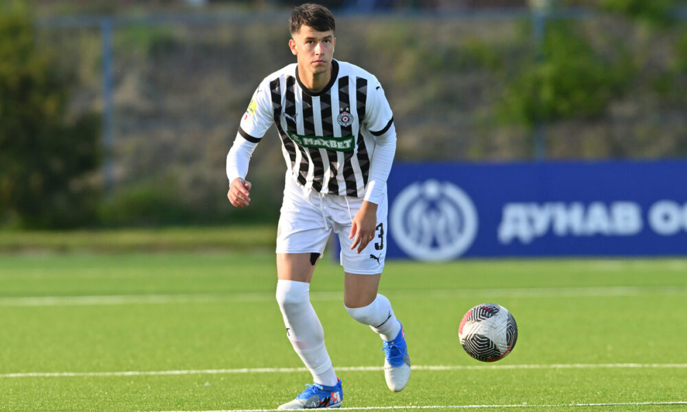 MIHAJLO ILIC fudbaler Partizana na utakmici Superlige Prvenstva Srbije protiv Mladosti Lucani na stadionu Mladosti, Lucani 17.05.2025. godine Foto: Marko Metlas Fudbal, Partizan, Superliga Prvenstvo Srbije, Mladost Lucani