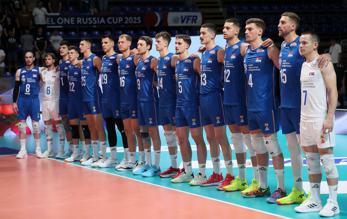 Odbojkasi Srbije, na utakmici kupa Kanal 1, protiv Rusije u hali Aleksandar Nikolic. Beograd, 01.06.2025. foto: MN PRESS / vm ODBOJKA, VOLLEYBALL, SRBIJA, RUSIJA
