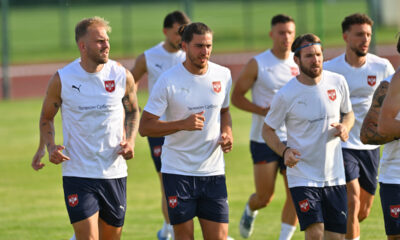 UROS RACIC, SRDJAN BABIC, ALEKSANDAR KATAI fudbaleri reprezentacije Srbije trening u sportskom centru FSS, Stara Pazova 02.06.2025. godine Foto: Marko Metlas Fudbal, Srbija, Trening