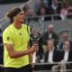 Germany's Alexander Zverev reacts as he plays against Serbia's Novak Djokovic during their quarterfinal match of the French Tennis Open at the Roland-Garros stadium in Paris, Wednesday, June 4, 2025. (AP Photo/Aurelien Morissard)