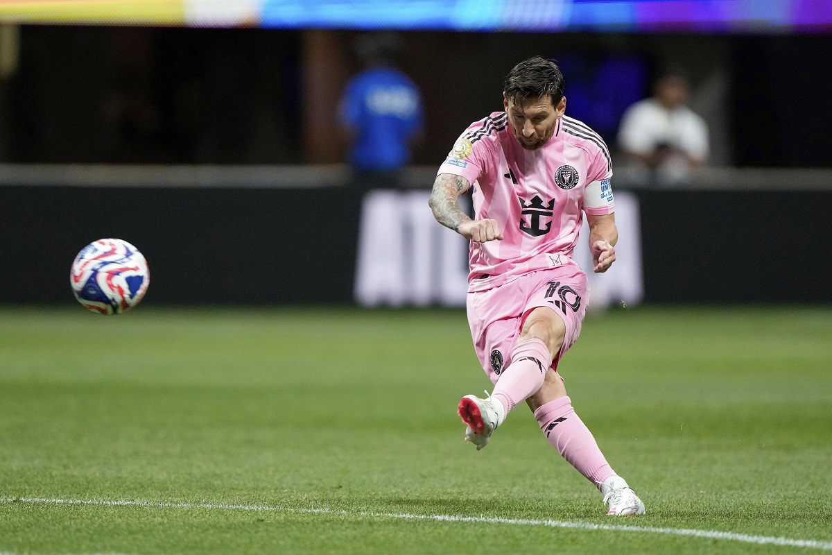 Inter Miami's Lionel Messi scores his side's second goal during the Club World Cup group A soccer match between Inter Miami and FC Porto in Atlanta, Thursday, June 19, 2025. (AP Photo/Brynn Anderson)