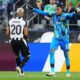 Botafogo's goalkeeper John, right, reacts with teammate Alexander Barboza during the Club World Cup group B soccer match between Botafogo and Seattle Sounders at Seattle Lumen Field, in Seattle, Sunday, June 15, 2025. (AP Photo/Lindsey Wasson)