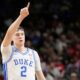 Duke forward Cooper Flagg celebrates after scoring against the Houston during the second half in the national semifinals at the Final Four of the NCAA college basketball tournament, Saturday, April 5, 2025, in San Antonio. (AP Photo/Brynn Anderson, File)