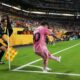 Inter Miami's Lionel Messi takes a corner kick during the Club World Cup group A soccer match between Al Ahly and Inter Miami in Miami, Fla., Saturday, June 14, 2025. (AP Photo/Lynne Sladky)