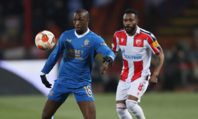 GLEN KAMARA fudbaler Glazgov Rendzersa na utakmici UEFA Lige Evropa protiv Crvene zvezde na stadionu Rajko Mitic, Beograd 17.03.2022. godine Foto: Marko Metlas Fudbal, Crvena zvezda, UEFA Liga Evropa, Glazgov Rendzers
