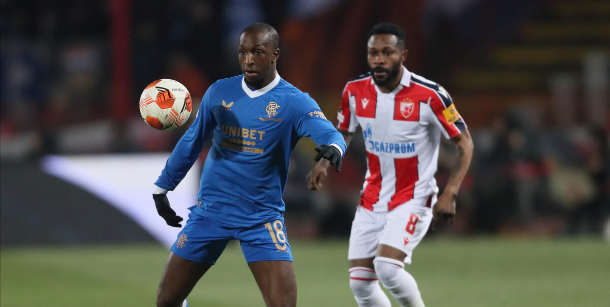 GLEN KAMARA fudbaler Glazgov Rendzersa na utakmici UEFA Lige Evropa protiv Crvene zvezde na stadionu Rajko Mitic, Beograd 17.03.2022. godine Foto: Marko Metlas Fudbal, Crvena zvezda, UEFA Liga Evropa, Glazgov Rendzers