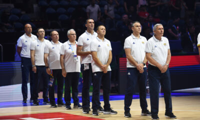 NEBOJSA ILIC, DUSAN SAJIC, JOVICA ANICIC, DRAGAN RADOVANOVIC, SASA KOSOVIC, MARKO MARINOVIC, OLIVER KOSTIC, SVETISLAV PESIC, strucni stab kosarkasa Srbije, na utakmici FIBA Svetskog prvenstva protiv Portorika, u Araneta Coliseum. Manila, 28.08.2023. photo: Nebojsa Parausic / MN press photo Kosarka, FIBA, World Cup, Srbija, Portoriko