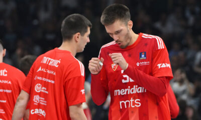 FILIP PETRUSEV kosarkas Crvene zvezde na utakmici Jadranske ABA lige protiv Parizana u hali Beogradska arena, Beograd 21.04.2025. godine Foto: Marko Metlas Kosarka, Crvena zvezda, Jadranska ABA liga, Partizan