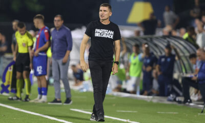 SRDJAN BLAGOJEVIC trener fudbalera Partizana na utakmici Mocart Superlige Srbije protiv Zeleznicara na stadionu SC Mladost, Pancevo 20.07.2025. godine Foto: Ivica Veselinov / MN PRESS FUDBAL, FOOTBALL, MOZZART SUPERLIGA, PRVENSTVO SRBIJE, NATIONAL CHAMPIONSHIP, PARTIZAN, FK ZELEZNICAR PANCEVO