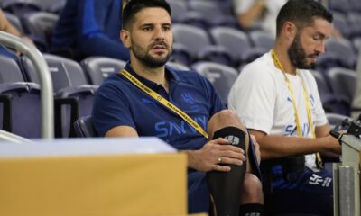 Al Hilal's Aleksandar Mitrovic watches the Club World Cup Group H soccer match between Al Hilal and CF Pachuca in Nashville, Tenn., Thursday, June 26, 2025. (AP Photo/George Walker IV)