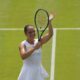Elisabetta Cocciaretto of Italy celebrate winning her women's first round singles match against Jessica Pegula of the U.S. at the Wimbledon Tennis Championships in London, Tuesday, July 1, 2025.(AP Photo/Joanna Chan)