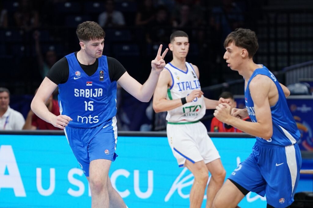 kosarkas U18 reprezentacije Srbije na utakmici FIBA Evropskog prvenstva 2025 protiv Italije u hali Beogradska arena, Beograd 31.07.2025. godine Foto: MN PRESS Kosarka, Srbija U18, Evropsko prvenstvo 2025, Italija U18