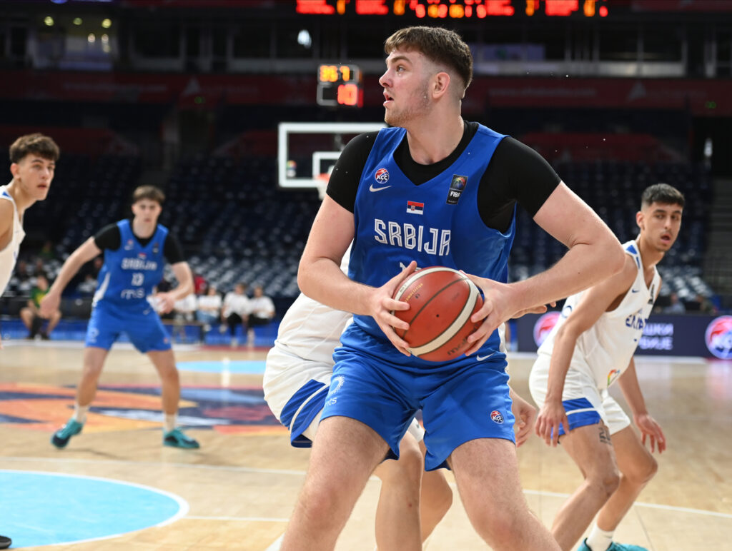 PAVLE BACKO, mladi kosarkas Srbije U18, na utakmici prvenstva Evrope protiv Grcke, u Beogradskoj areni. Beograd, 26.07.2025. foto: Nebojsa Parausic Kosarka, FIBA, U18 Grcka, Srbija