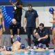 Serbia's head coach Uros Stevanovic talks to his players during the men's water polo bronze medal match against Greece at the World Aquatics Championships in Singapore, Thursday, July 24, 2025. (AP Photo/Vincent Thian)