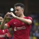 FILE - Liverpool's Diogo Jota celebrates scoring during the Premier League match at Carrow Road, Norwich, Saturday Aug. 14, 2021. (Joe Giddens/PA via AP, File)