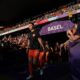 Setherlands' Damaris Egurrola and her teammates come on to the pitch for warmup before the Women's Euro 2025, group D, soccer match between the Netherlands and France at St. Jakob-Park in Basel, Switzerland, Sunday, July 13, 2025. (AP Photo/Alessandra Tarantino)