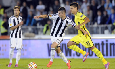 DANILO PANTIC, fudbaler Partizana, na utakmici UEFA Liga Evrope protiv Totenhem Hotspura, i ERIK LAMELA, na stadionu Partizana. Beograd, 18.09.2014. Foto: Nebojsa Parausic Fudbal, Partizan, UEFA Liga Evropa, Totenhem Hotspur