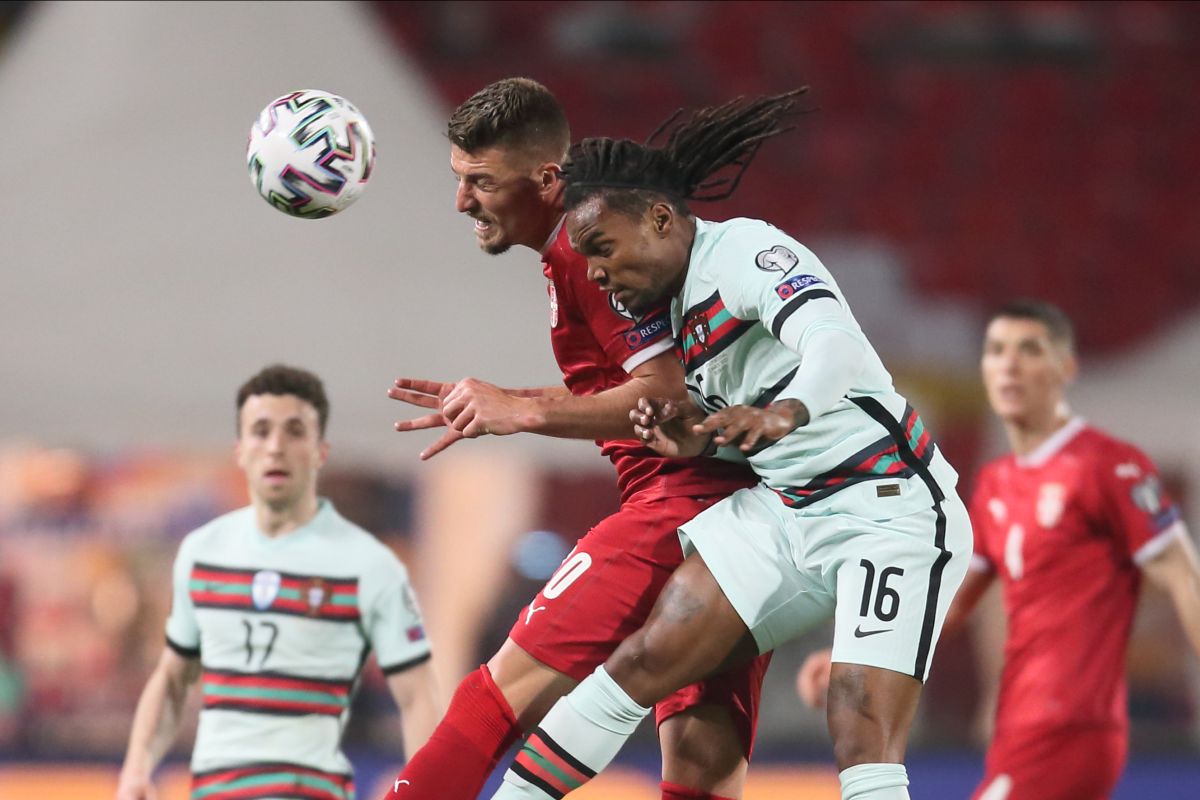 RENATO SANCHES Renato Sancez fudbaler reprezentacije Portugalije na utakmici kvalifikacija za FIFA Svetsko prvenstvo protiv SERGEJ MILINKOVIC SAVIC iz Srbije na stadionu Rajko Mitic, Beograd 27.03.2021. godine Foto: Marko Metlas Fudbal, Reprezentacija, Srbija, Portugalija, Kvalifikacije za Svetsko prvenstvo