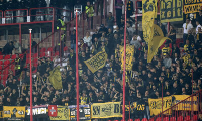 NAVIJACI fudbalera Jang Bojs Bern na utakmici UEFA Lige Sampiona protiv Crvene zvezde na stadionu Rajko Mitic, Beograd 04.10.2023. godine Foto: Marko Metlas Fudbal, Crvena zvezda, UEFA Liga Sampiona , Jang Bojs Bern