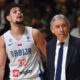 UROS TRIFUNOVIC i SVETISLAV PESIC selektor i trener kosarkasa reprezentacije Srbije na utakmici kvalifikacija za FIBA Evropsko prvenstvo 2025 protiv Gruzije u hali Aleksandar Nikolic Pionir, Beograd 24.02.2025. godine Foto: Marko Metlas Kosarka, Srbija, Kvalifikacije za Evropsko prvenstvo 2025, Gruzija
