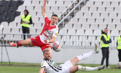 LAZAR ROMANIC fudbaler Vojvodine Novi Sad na utakmici Superlige Prvenstva Srbije protiv NIHAD MUJAKIC iz Partizana na stadionu Partizana, Beograd 25.05.2025. godine Foto: MN PRESS Fudbal, Partizan, Superliga Prvenstvo Srbije, Vojvodina Novi Sad