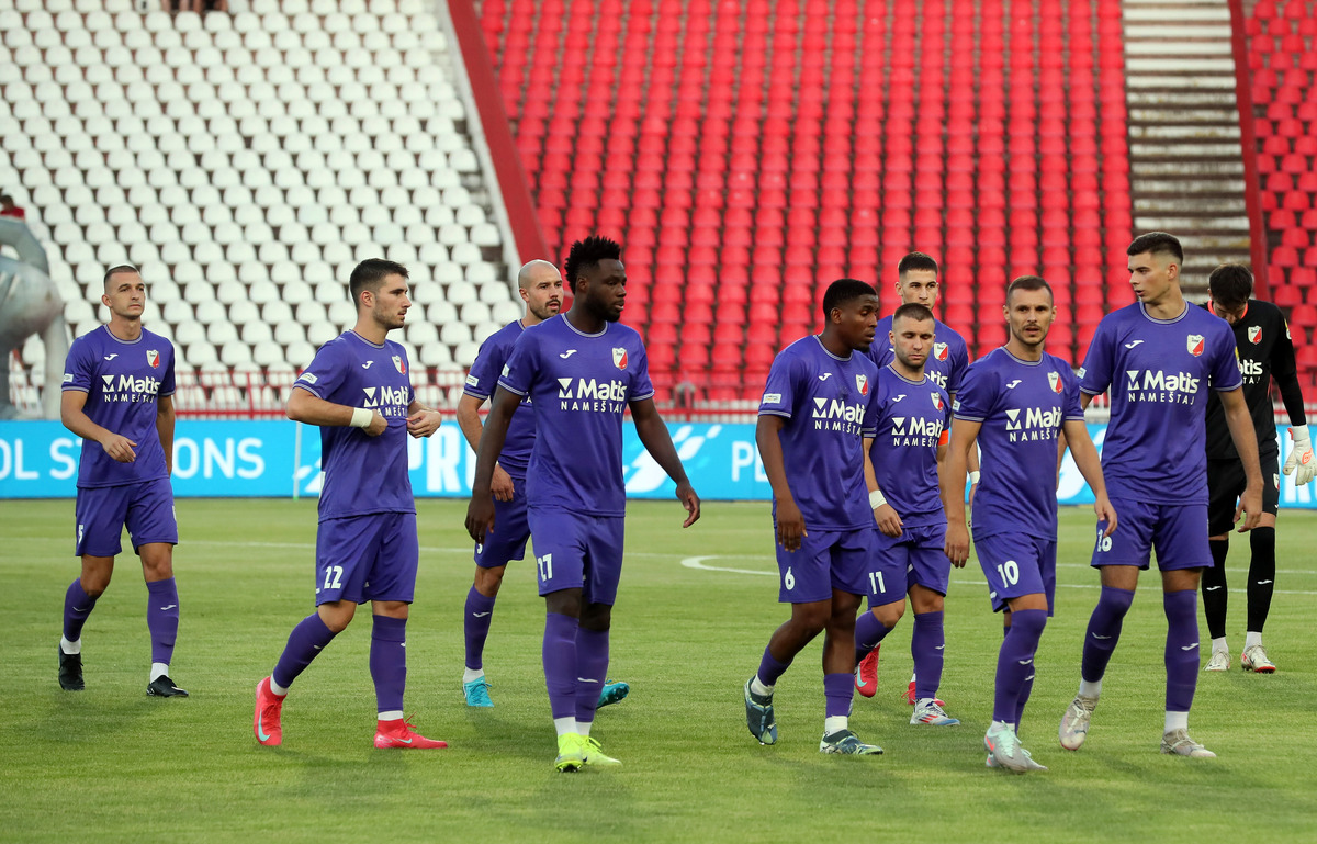Fudbaleri Javora, na prvenstvenoj utakmici protiv Crvene zvezde, na Stadionu Rajko Mitic. Beograd, 19.07.2025. foto: MN Press / vm Fudbal, Crvena zvezda, Javor Matis