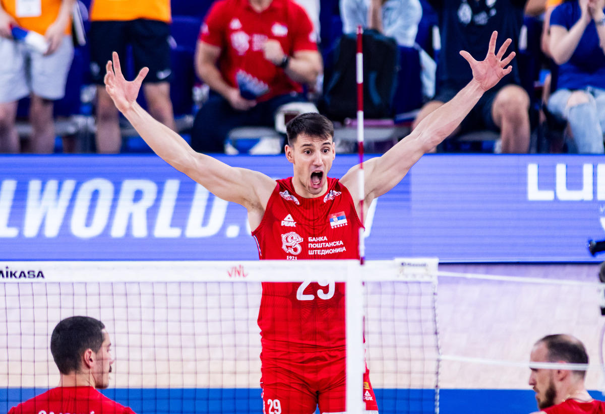 ALEKSANDAR NEDELJKOVIC, odbojkas Srbije, na utakmici Lige Nacija protiv Slovenije u Stozice Arena. Ljubljana, 20.07.2025. foto: Nik Moder / Sportida / MN Press