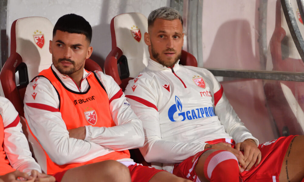 NEMANJA RADONJIC i MARKO ARNAUTOVIC fudbaleri Crvene zvezde na utakmici kvalifikacija za UEFA Ligu Sampiona protiv Linkoln Red Imps Gibraltar na stadionu Rajka Mitica, Beograd 29.07.2025. godine Foto: Marko Metlas Fudbal, Crvena zvezda, UEFA Liga Sampiona , Linkoln Red Imps Gibraltar, Kvalifikacije