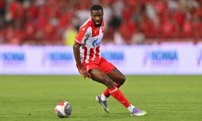 SHAVY WARREN BABICKA Savi Voren Babika fudbaler Crvene zvezde na utakmici kvalifikacija za UEFA Ligu Sampiona protiv Leha Poznanj na stadionu Rajko Mitic, Beograd 12.08.2025. godine Foto: Marko Metlas Fudbal, Crvena zvezda, UEFA Liga Sampiona , Leh Poznanj, Kvalifikacije