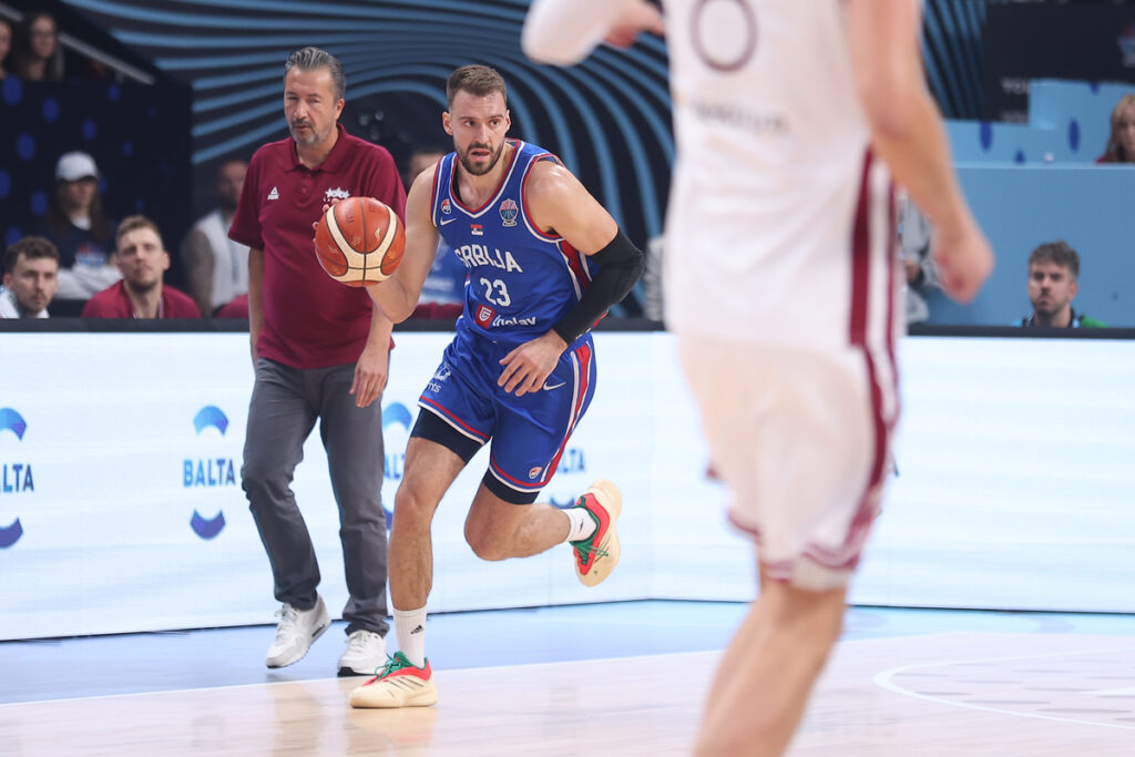 kosarkas reprezentacije Srbije na utakmici Evropskog Prvenstva protiv Letonije u hali Saomi Arena, Riga 30.08.2025. godine Foto: Ivica Veselinov / MN PRESS KOSARKA, BASKETBALL, SRBIJA, SERBIA, LATVIA, LETONIJA, EUROBASKET 2025, XIAOMI ARENA