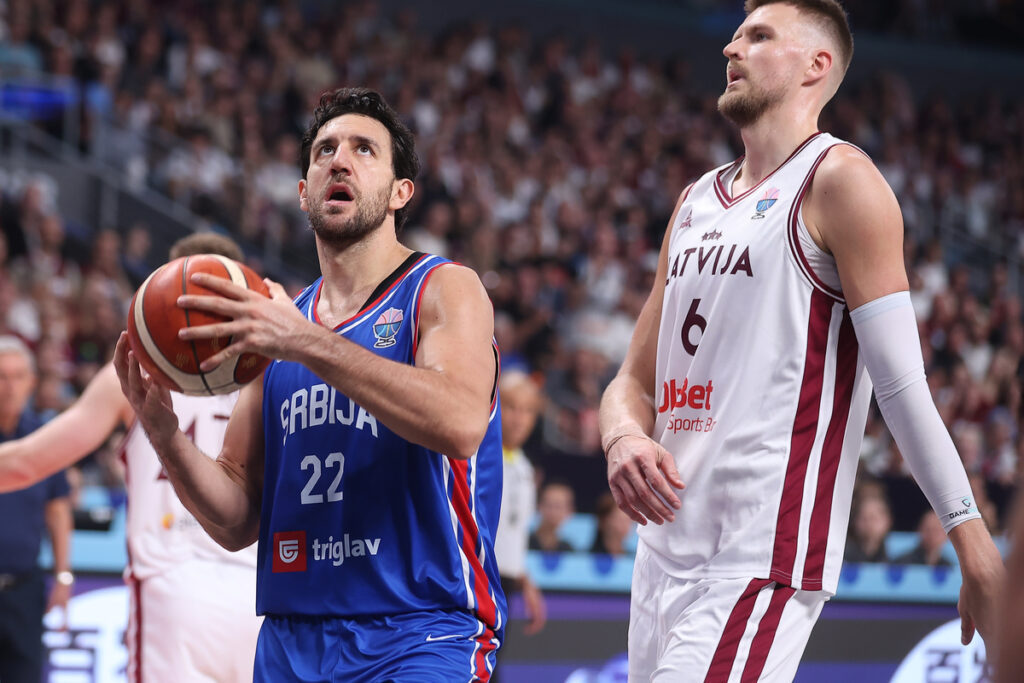 kosarkas reprezentacije Srbije na utakmici Evropskog Prvenstva protiv Letonije u hali Saomi Arena, Riga 30.08.2025. godine Foto: Ivica Veselinov / MN PRESS KOSARKA, BASKETBALL, SRBIJA, SERBIA, LATVIA, LETONIJA, EUROBASKET 2025, XIAOMI ARENA