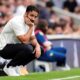 Manchester United manager Ruben Amorim reacts on the touchline during the English Premier League soccer match between Fulham and Manchester United at Craven Cottage, in London, Sunday Aug. 24, 2025. (Adam Davy/PA via AP)