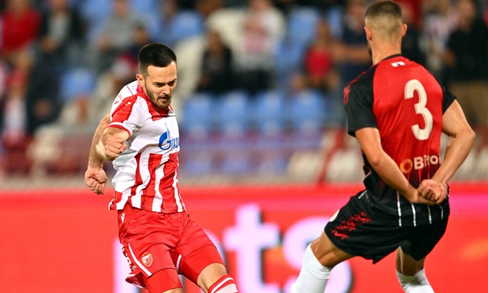 Beograd, 29.07.2025. - Fudbaleri Crvene zvezde i Linkolna u akciji tokom revans utakmice dvomeca drugog kola kvalifikacija za Ligu sampiona, veceras na stadionu "Rajko Mitic" u Beogradu. (BETAPHOTO/Marko Metlas)
