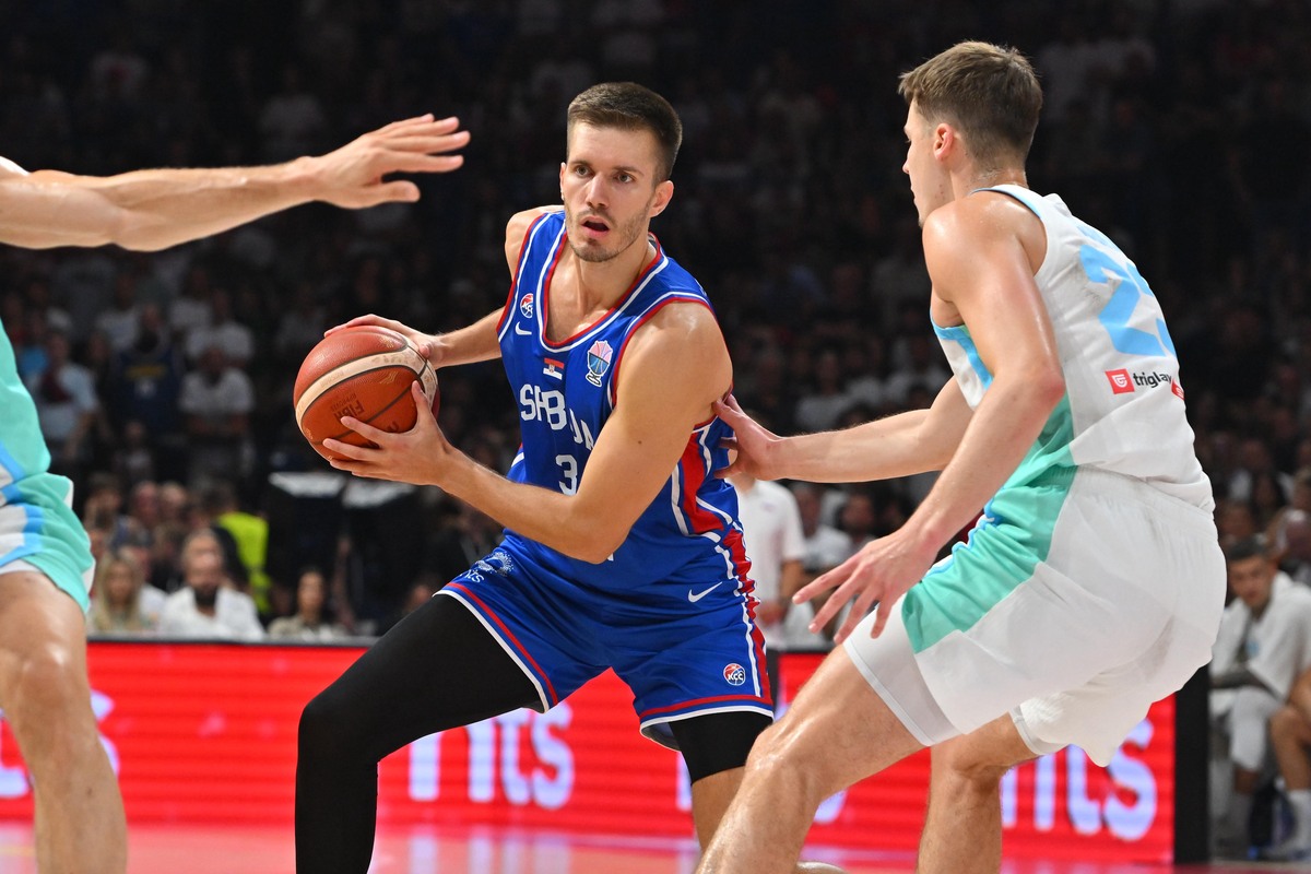kosarkas reprezentacije Srbije na prijateljskoj utakmici protiv Slovenije u hali Beogradska arena, Beograd 21.08.2025. godine Foto: Marko Metlas Kosarka, Srbija, Slovenija, Prijateljska utakmica