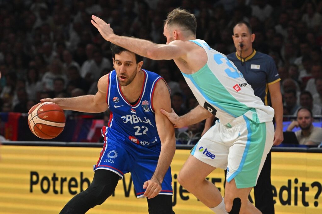 kosarkas reprezentacije Srbije na prijateljskoj utakmici protiv Slovenije u hali Beogradska arena, Beograd 21.08.2025. godine Foto: Marko Metlas Kosarka, Srbija, Slovenija, Prijateljska utakmica