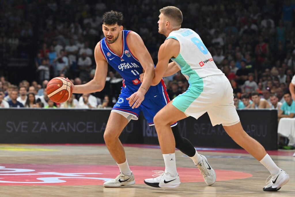 kosarkas reprezentacije Srbije na prijateljskoj utakmici protiv Slovenije u hali Beogradska arena, Beograd 21.08.2025. godine Foto: Marko Metlas Kosarka, Srbija, Slovenija, Prijateljska utakmica