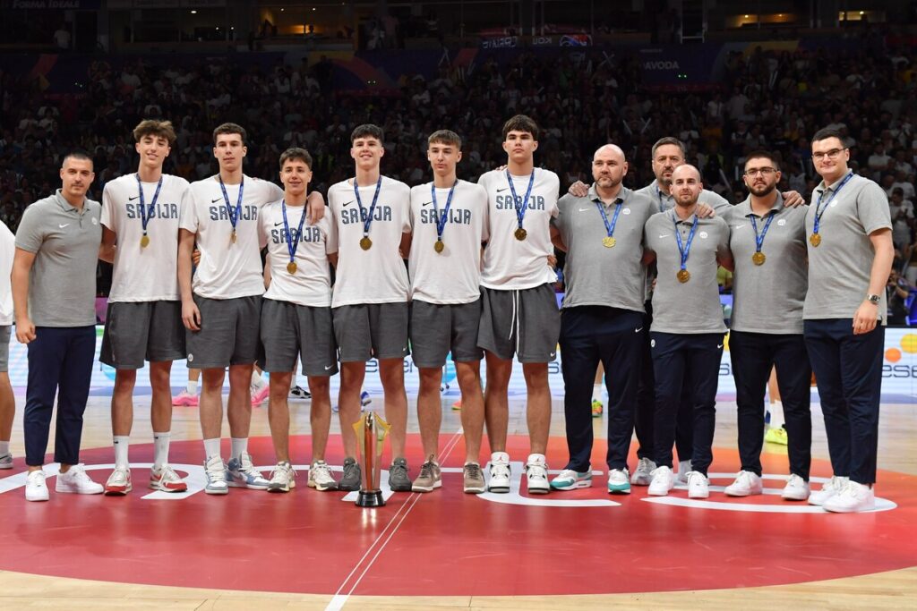 Kadetska košarkaška reprezentacije Srbije na prijateljskoj utakmici protiv Slovenije u hali Beogradska arena, Beograd 21.08.2025. godine Foto: Marko Metlas Kosarka, Srbija, Slovenija, Prijateljska utakmica