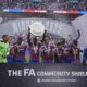 Crystal Palace players celebrate after winning the FA Community Shield final soccer match between Liverpool and Crystal Palace at Wembley Stadium in London,Sunday, Aug. 10, 2025. (AP Photo/Dave Shopland)