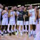 Serbia players pose with the trophy after defeating Germany in the final of the Supercup basketball tournament, Saturday, Aug. 16, 2025, in Munich, Germany. (Sven Hoppe/dpa via AP)